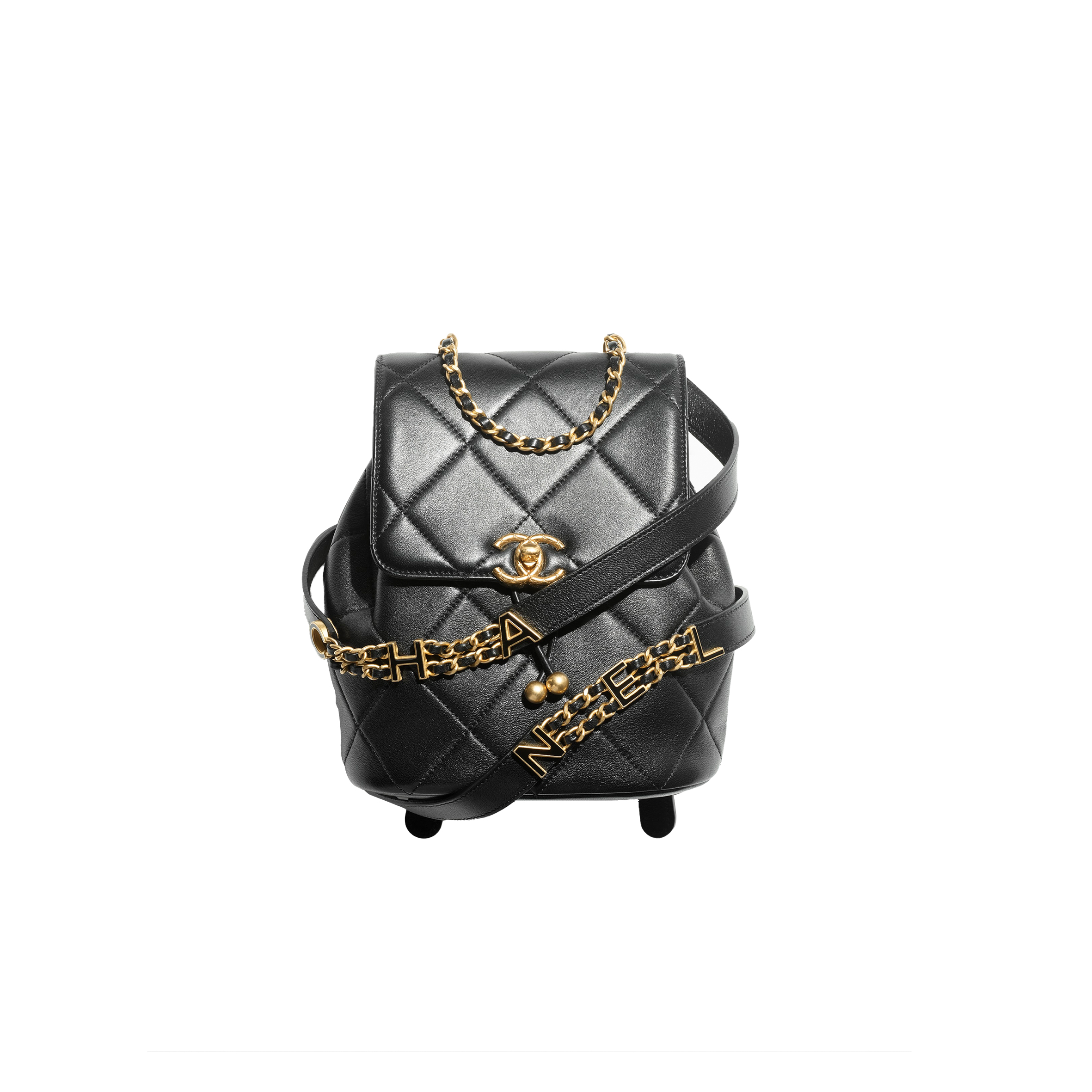 Ch*el master black backpack in lambskin and gold-tone metal as4866 (20*19*12cm)